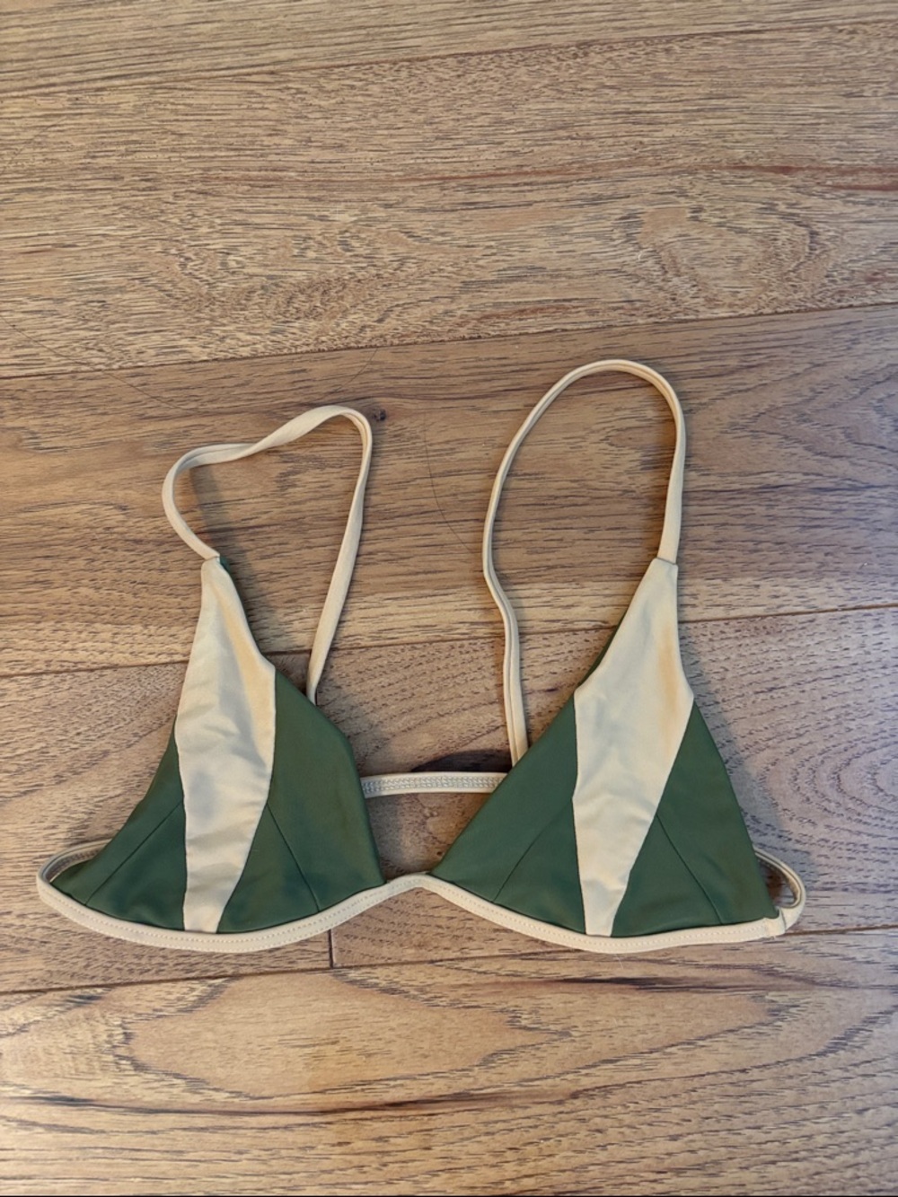 Stone Fox Swim Green and Cream Triangle Bikini Top